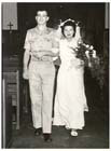 An Australian sergeant and his Japanese bride leave the garrison chapel after their wedding, Kure, September 1952. By the time that the Korean War broke out the new post-war generation of Australian soldiers exhibited little animosity towards the Japanese and a number of those stationed in Japan married local Japanese women.  Despite the intensity of wartime feelings, these Japanese brides were also accepted in to the wider Australian community of the 1950s with surprising ease.