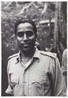 Lieutenant H. K. Das, an Indian ex-prisoner of war, Kururai, New Britain, 17 September 1945.  Das had endured numerous beatings for trying to protect his men when they were caught stealing rations and on one such occasion suffered a broken ankle while being kicked by Japanese guards.  The prisoners of war received meagre amounts of food at the best of times and as the war turned against the Japanese the situation got progressively worse – during the last month of the war Indian prisoners of war held on Bougainville were reduced to living off plants found in the jungle.